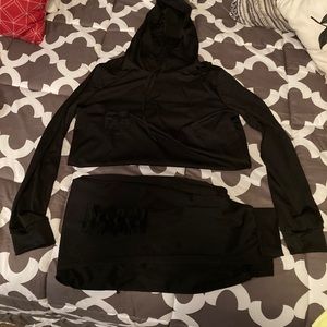 Two piece casual sweatsuit with hood